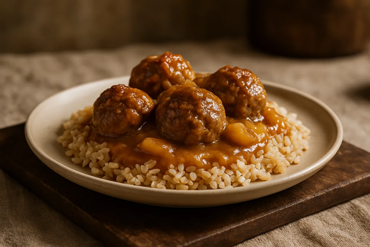 Foto de Albóndigas en salsa de manzana con arroz integral