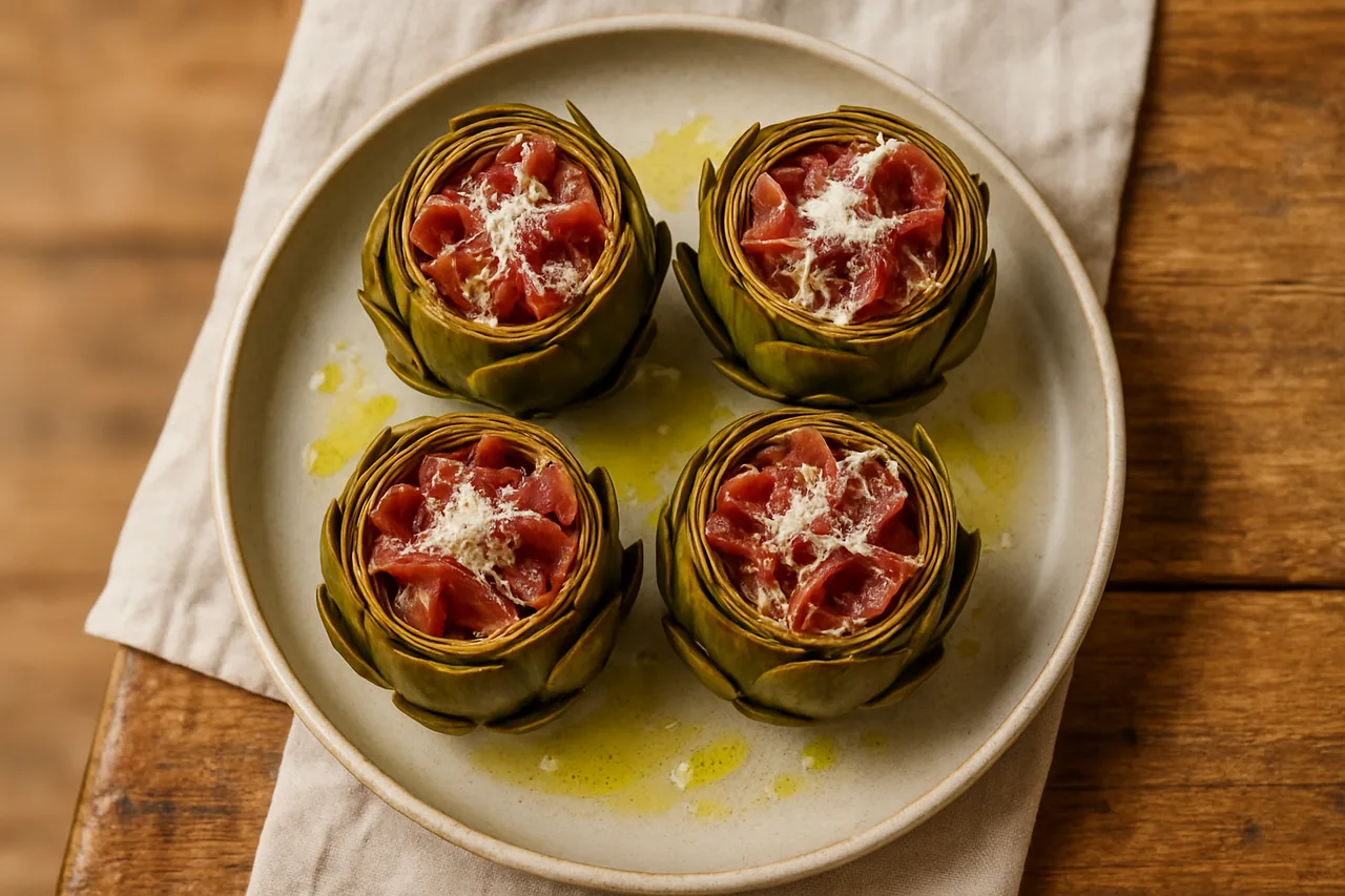 Foto de Alcachofas con Jamón Serrano y Queso Parmesano