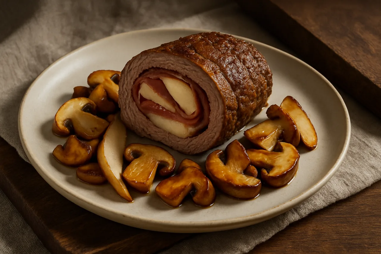 Foto de Aleta de Ternera Rellena de Jamón y Peras con Boletus