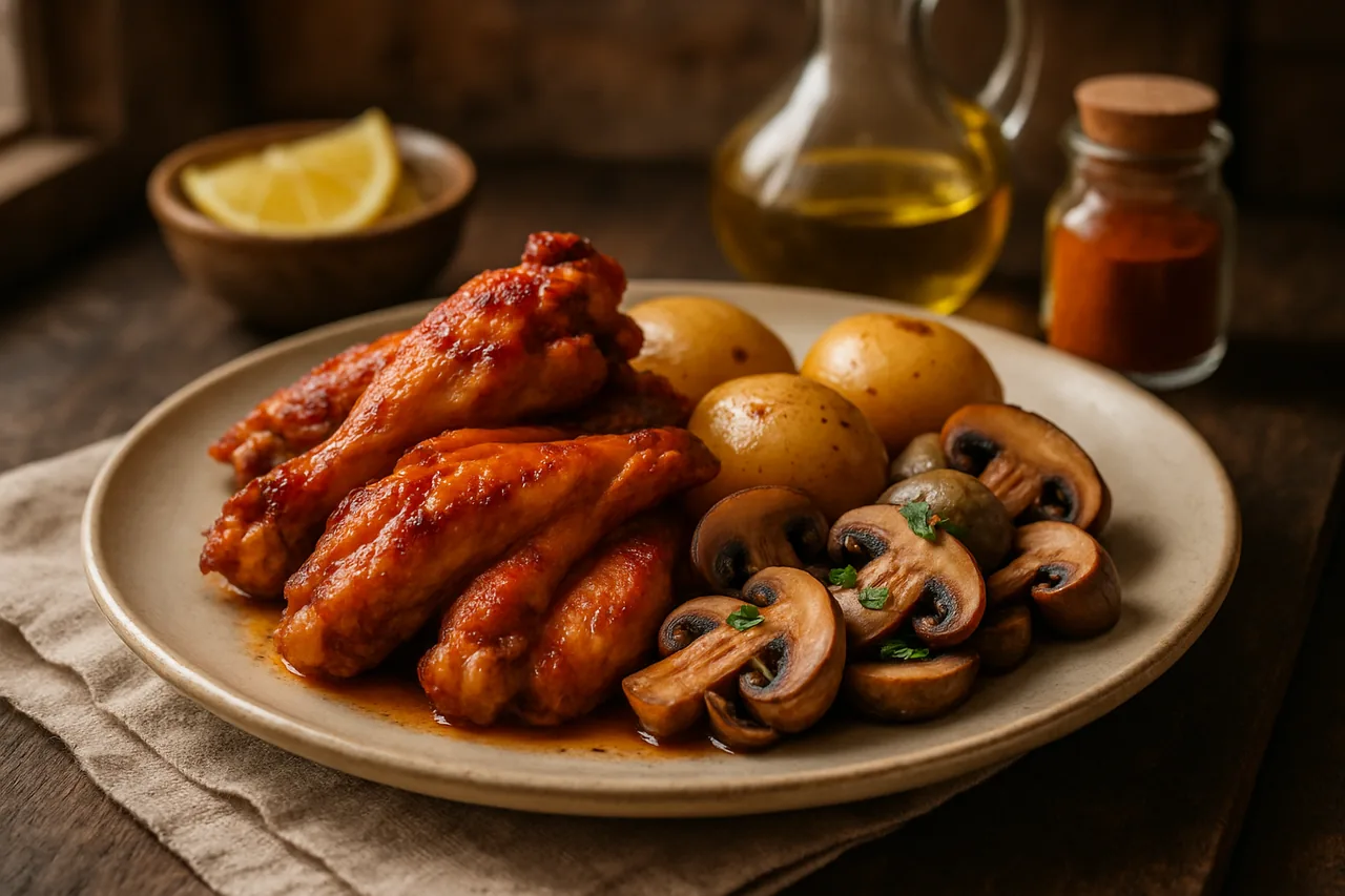 Foto de Alitas de Pollo con Patatas y Setas