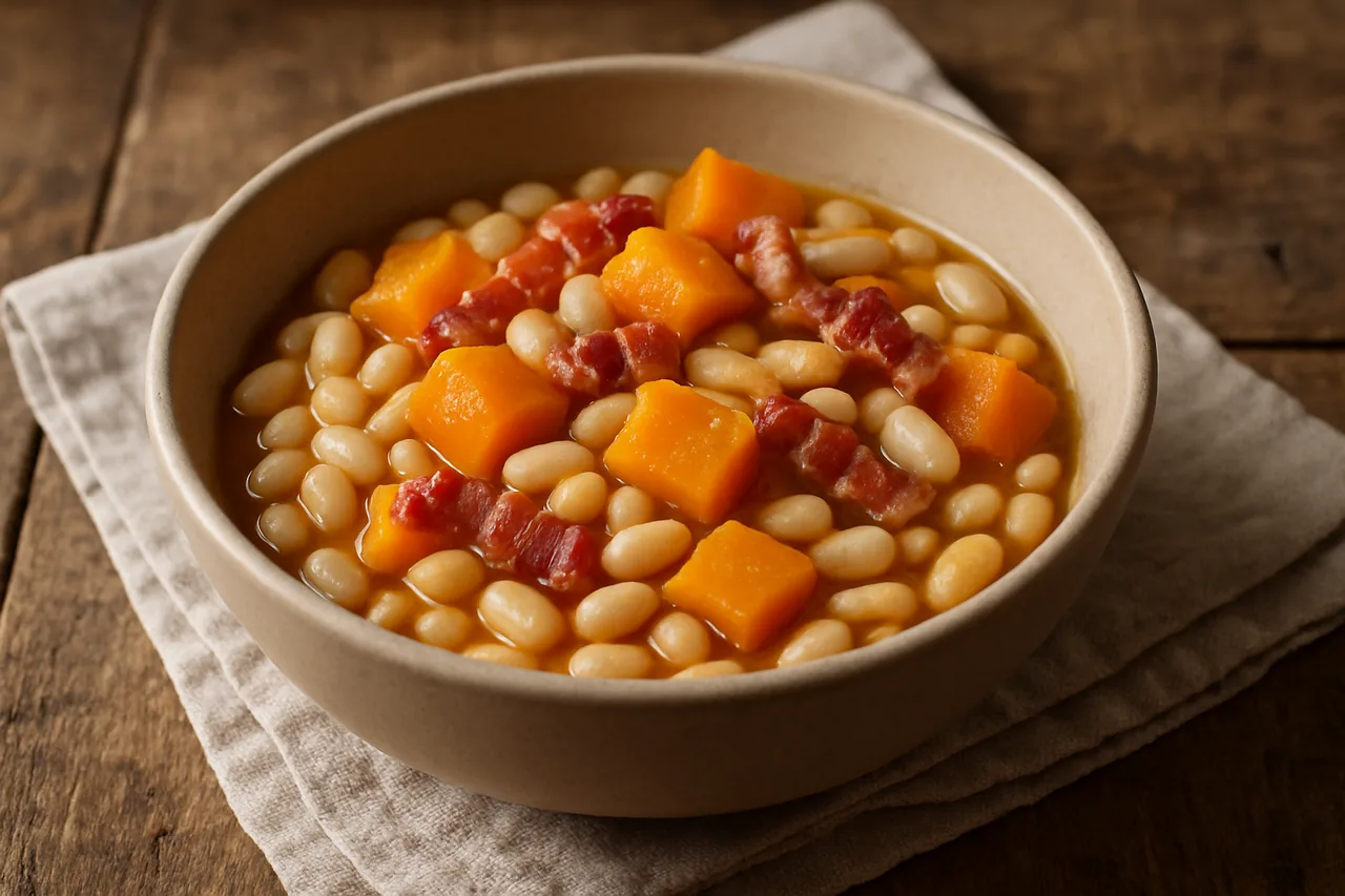 Foto de Alubias blancas con calabaza y panceta