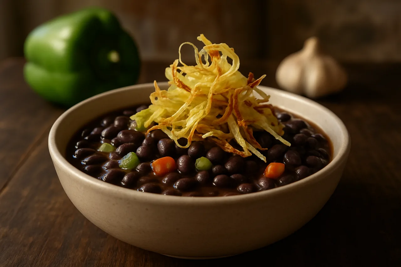 Foto de Alubias negras con puerros en tempura