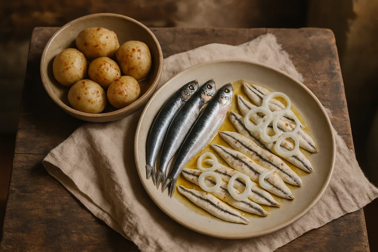 Foto de Anchoas y Boquerones con Patatas Aliñadas