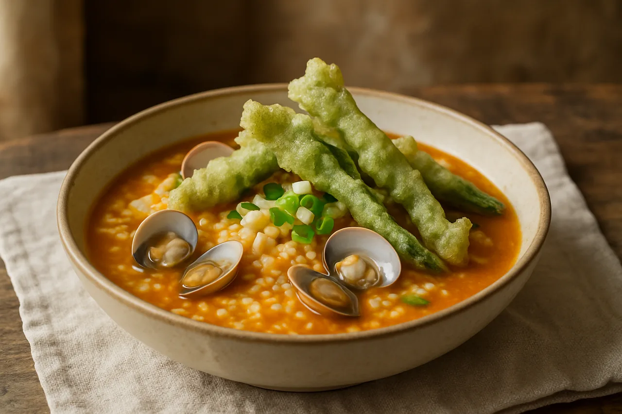 Foto de Arroz Caldoso con Tempura de Borraja