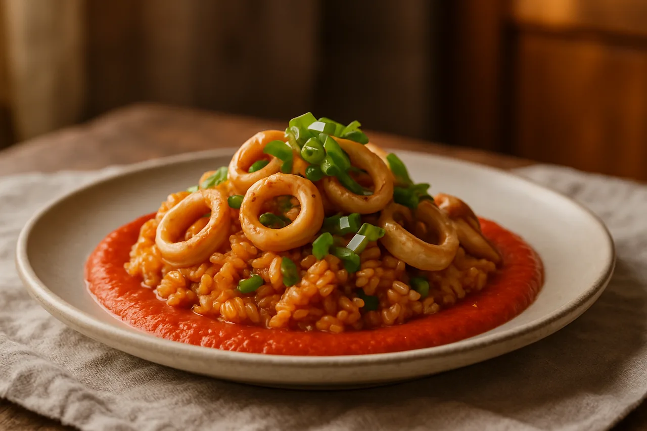 Foto de Arroz con Calamares y Puré de Pimientos