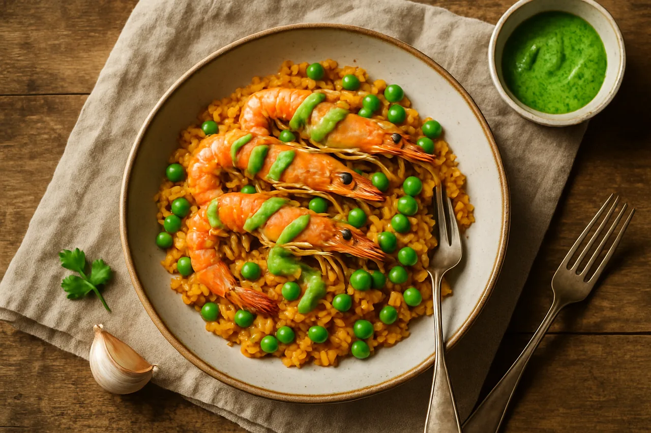 Foto de Arroz con langostinos y alioli de perejil