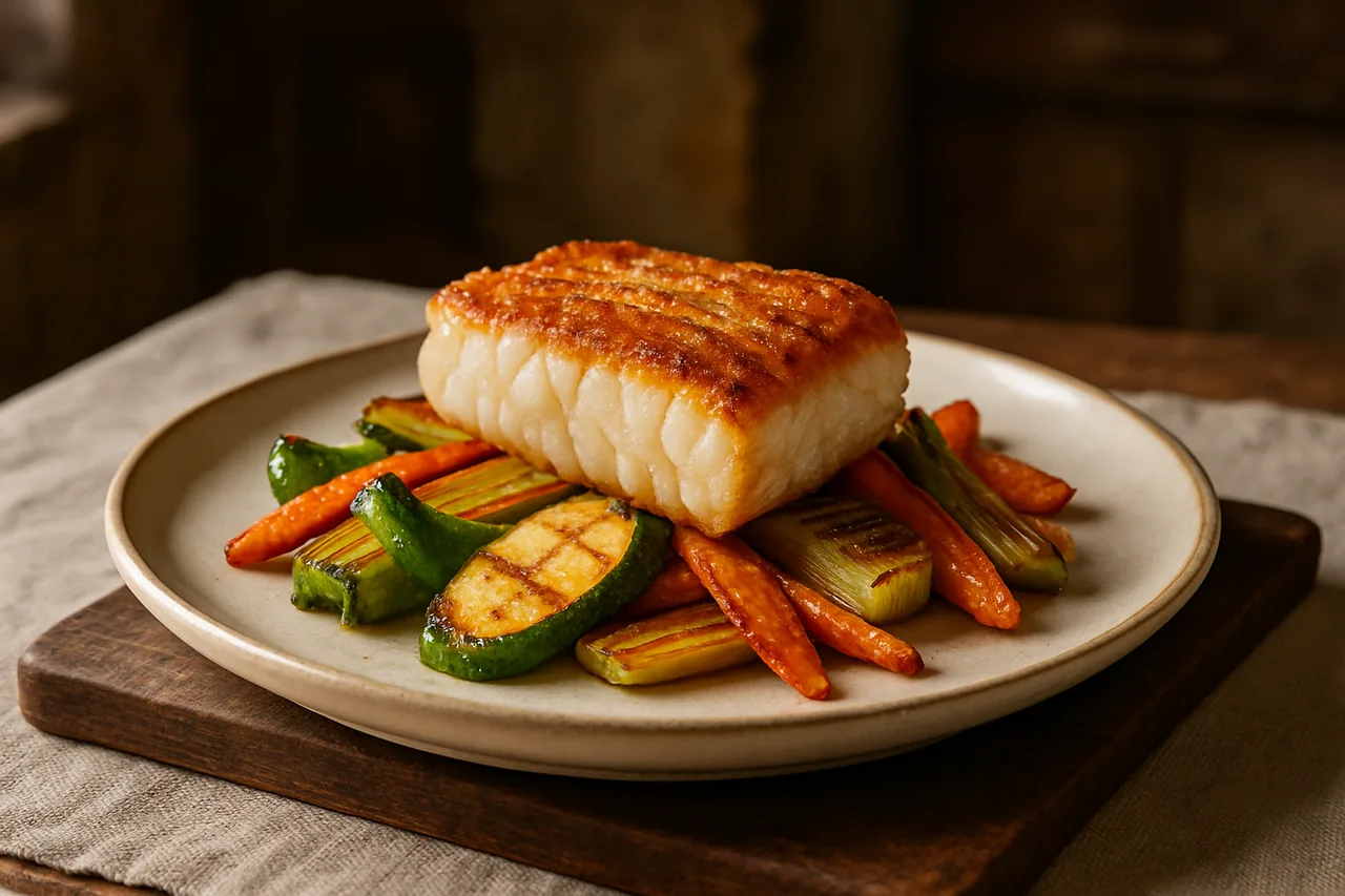 Foto de Bacalao Crujiente con Verduras a la Plancha