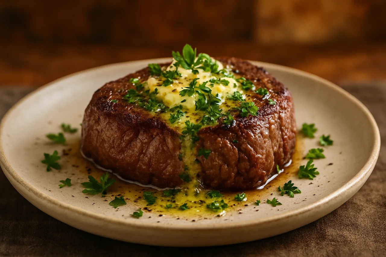 Foto de Bistec con Salsa de Mantequilla de Ajo y Perejil