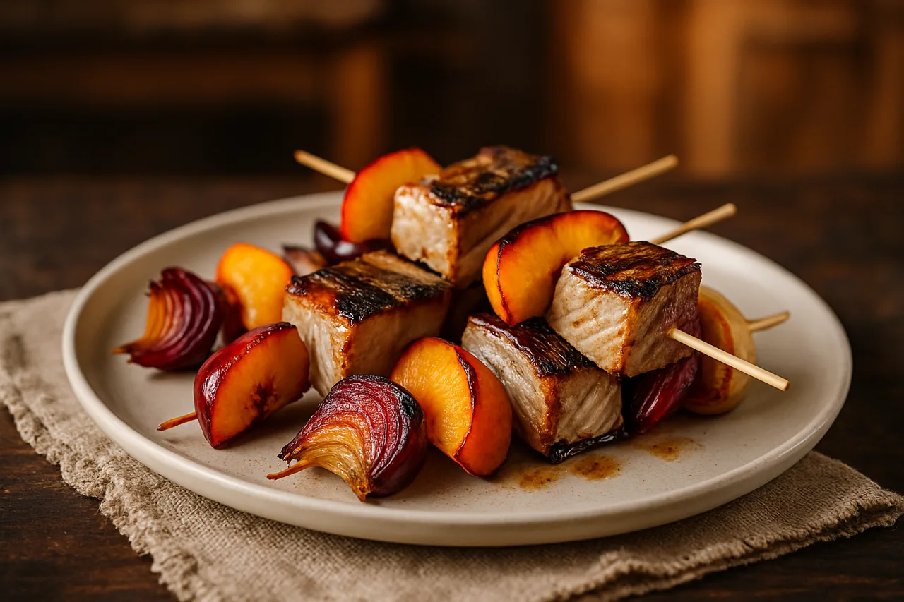 Foto de Brochetas de Bonito con Salsa de Ñoras y Nectarinas