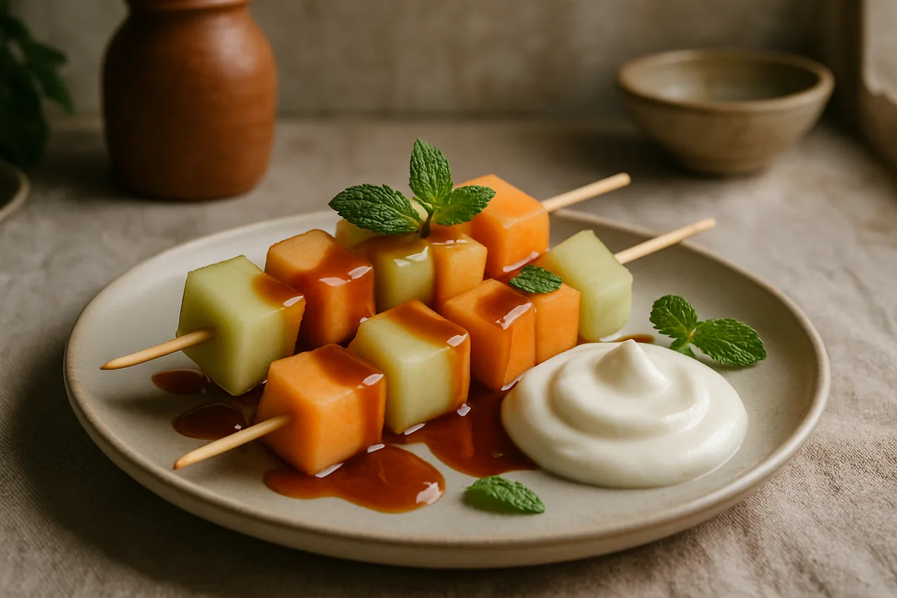 Foto de Brochetas de melón con salsa de caramelo