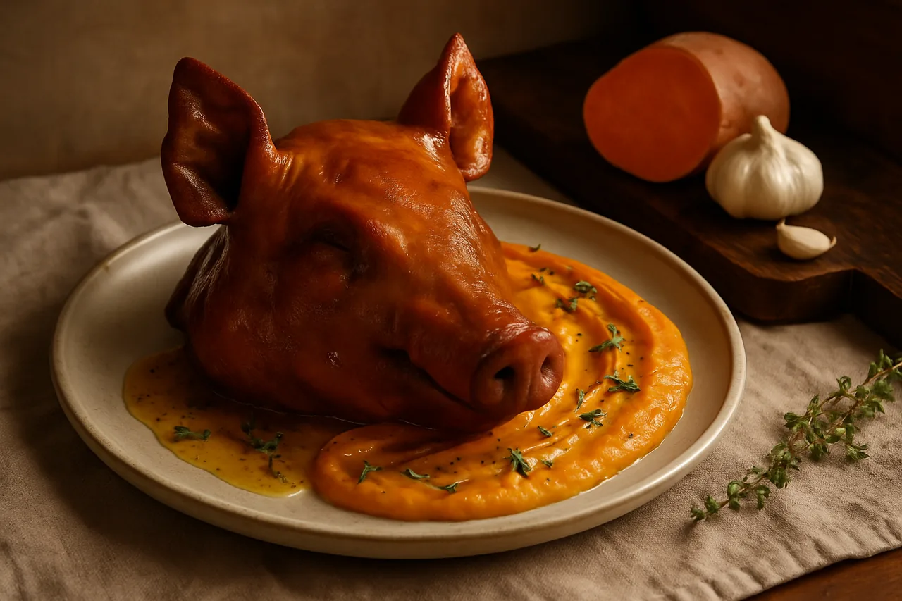 Foto de Cabezada de cerdo asada con puré de boniato