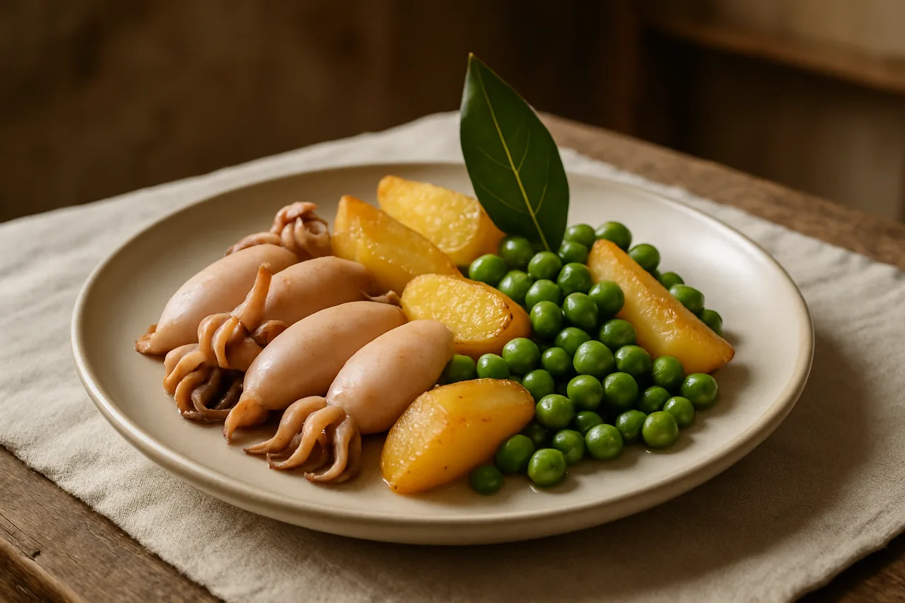 Foto de Calamares con patatas y guisantes