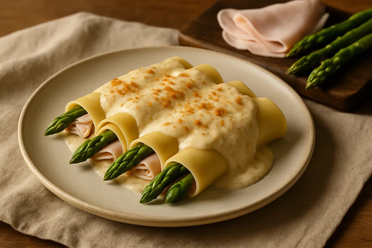 Foto de Canelones rellenos de pavo y espárragos verdes