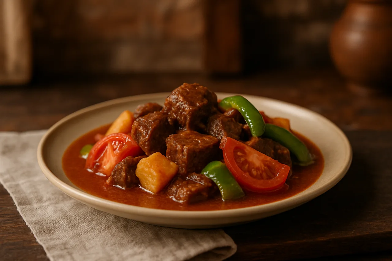 Carne de ternera guisada con papas — receta canaria