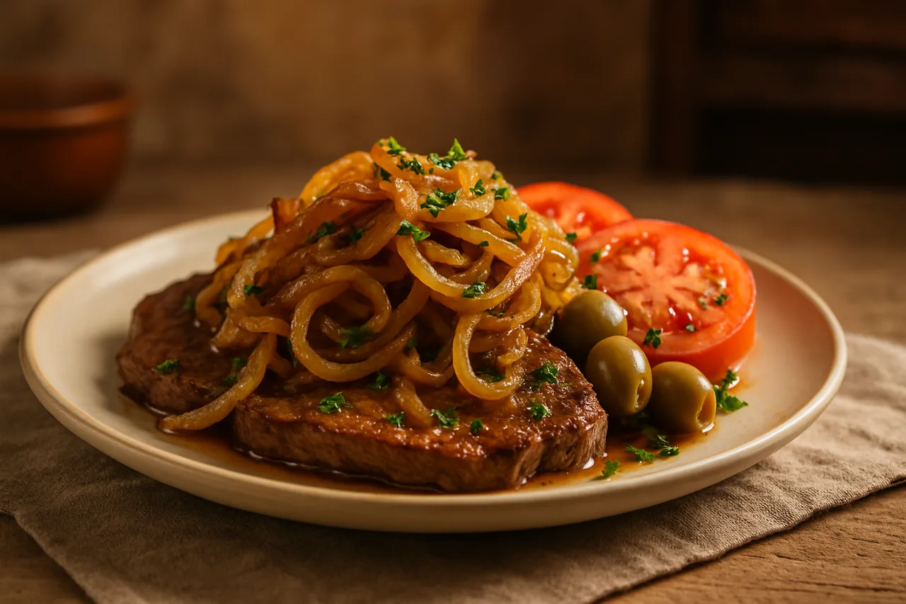 Carne encebollada — receta canaria