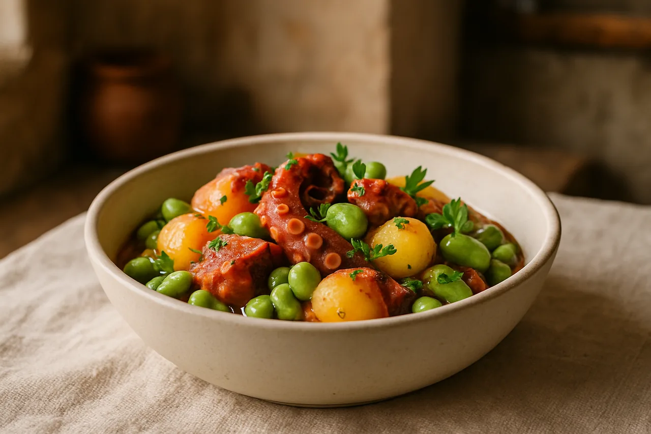 Foto de Cazuela de pulpo con patatas y habas