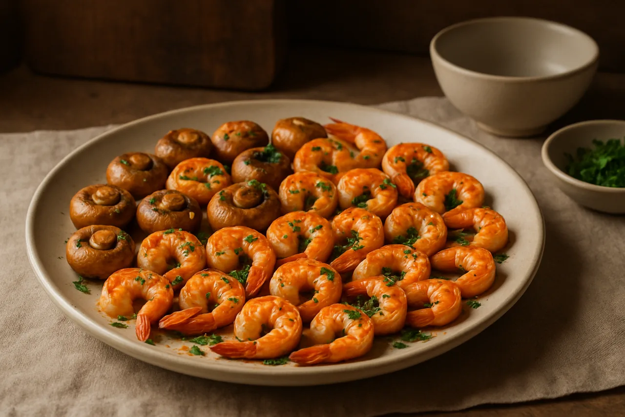 Foto de Champiñones a la plancha con gambas
