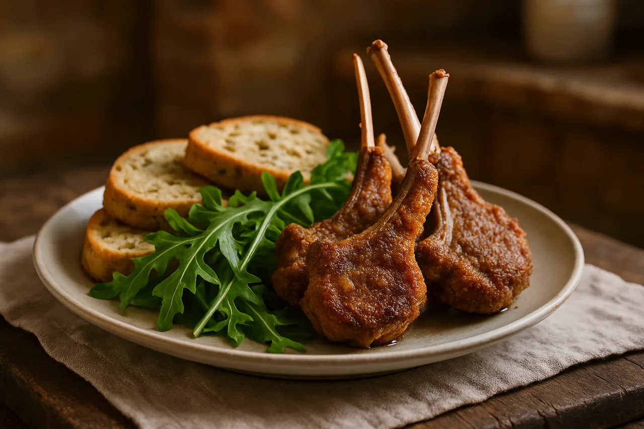 Foto de Chuletillas de cordero con rúcula y pan de hierbas