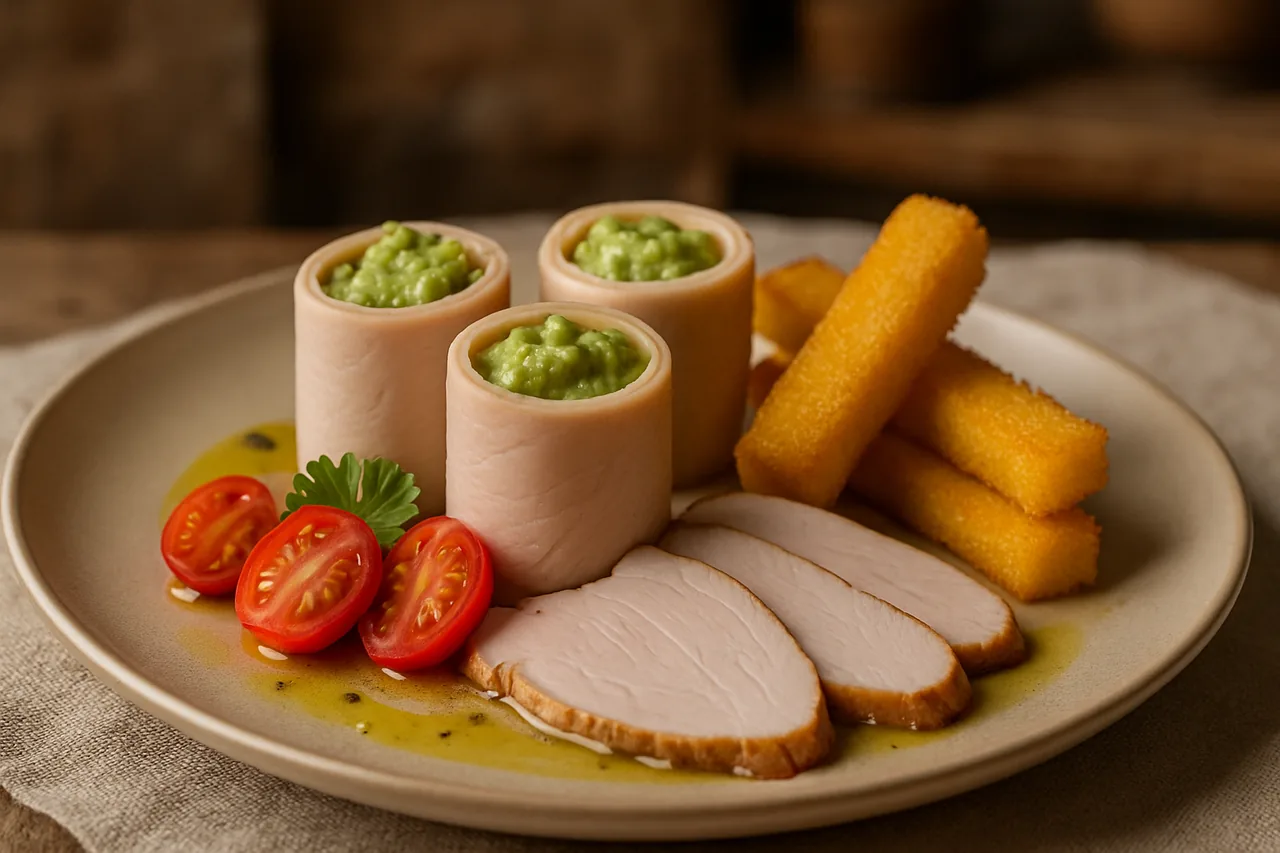 Foto de Cilindros de Pavo con Guacamole y Polenta Frita