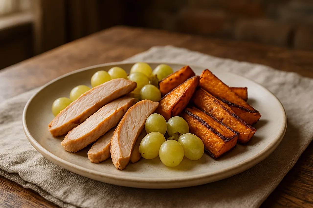 Foto de Cintas de Pavo con Uvas y Boniatos