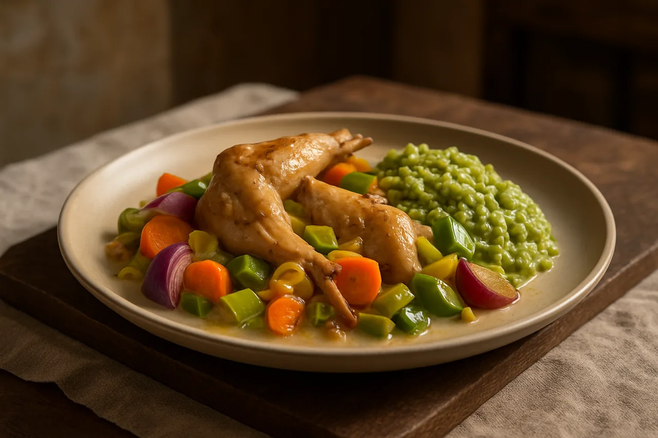 Foto de Conejo con Arroz Verde Cremoso