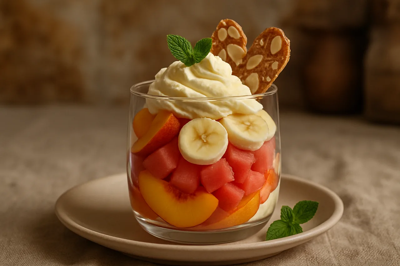 Foto de Copa de frutas con tejas de almendra