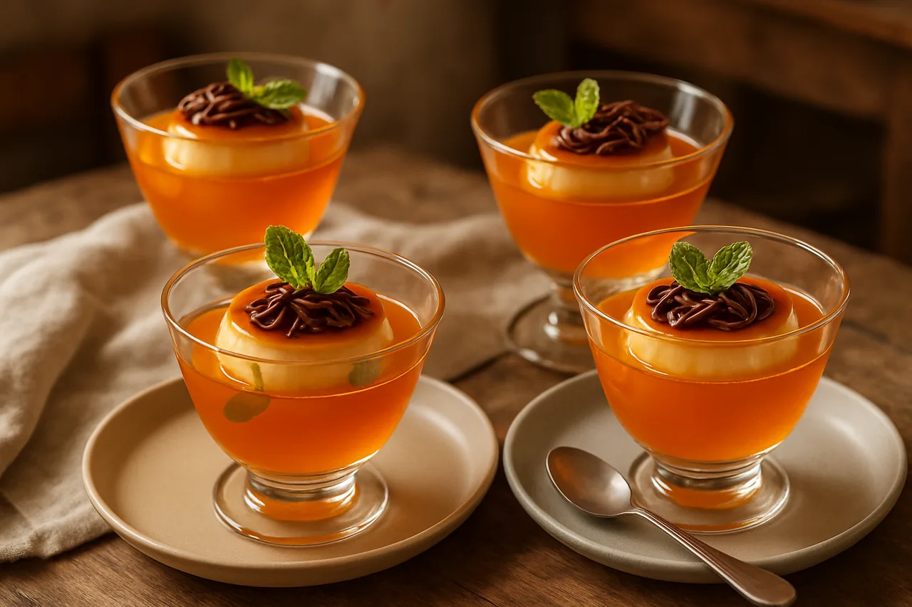 Foto de Copas de Gelatina de Naranja y Flan