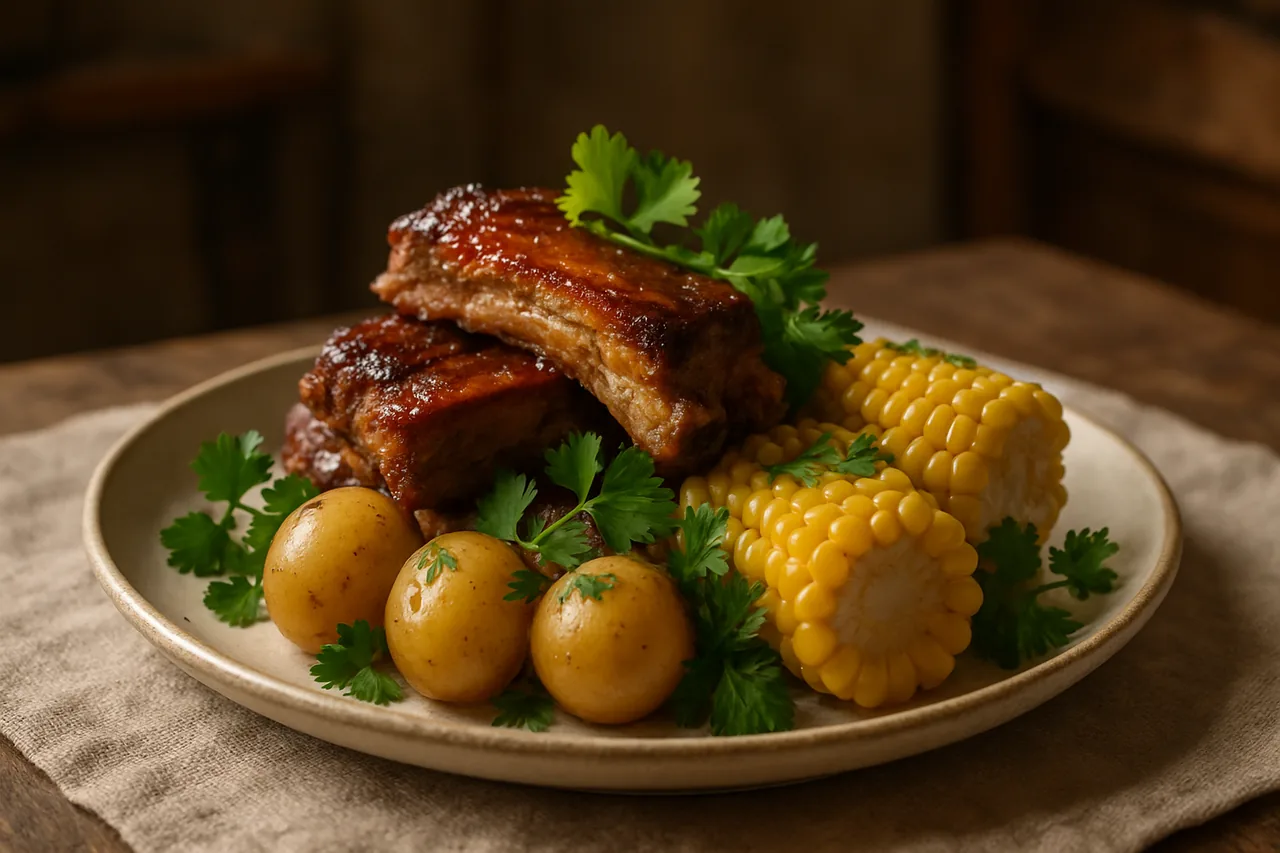 Foto de Costillas de Cerdo con Patatas y Mazorcas de Maíz