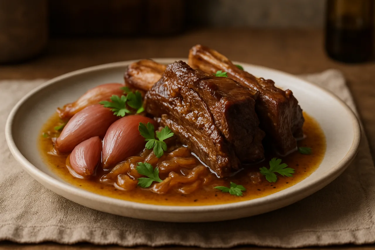 Foto de Costillas de ternera con chalotas y salsa de cebolla