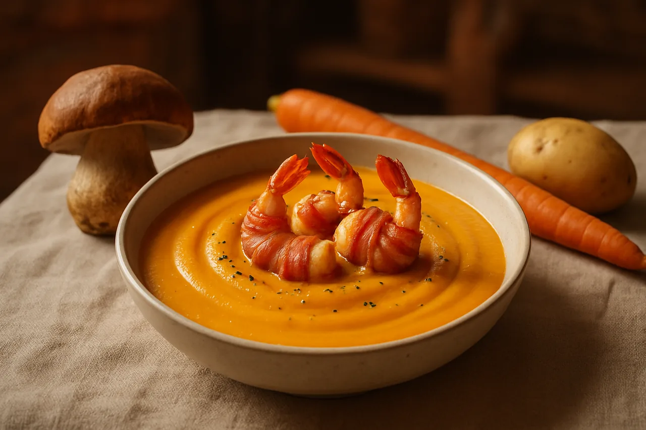 Foto de Crema de Calabaza con Cigalas y Beicon