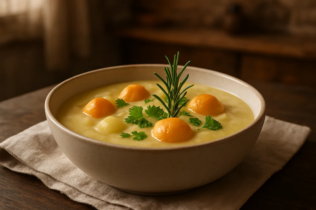 Foto de Crema de puerros con bolitas de calabaza