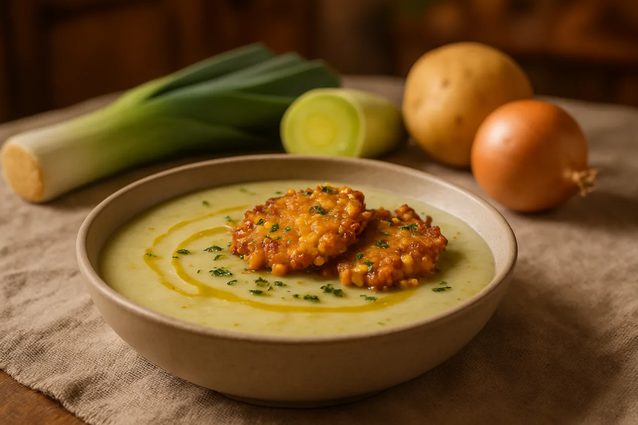 Foto de Crema de puerros con buñuelos de maíz