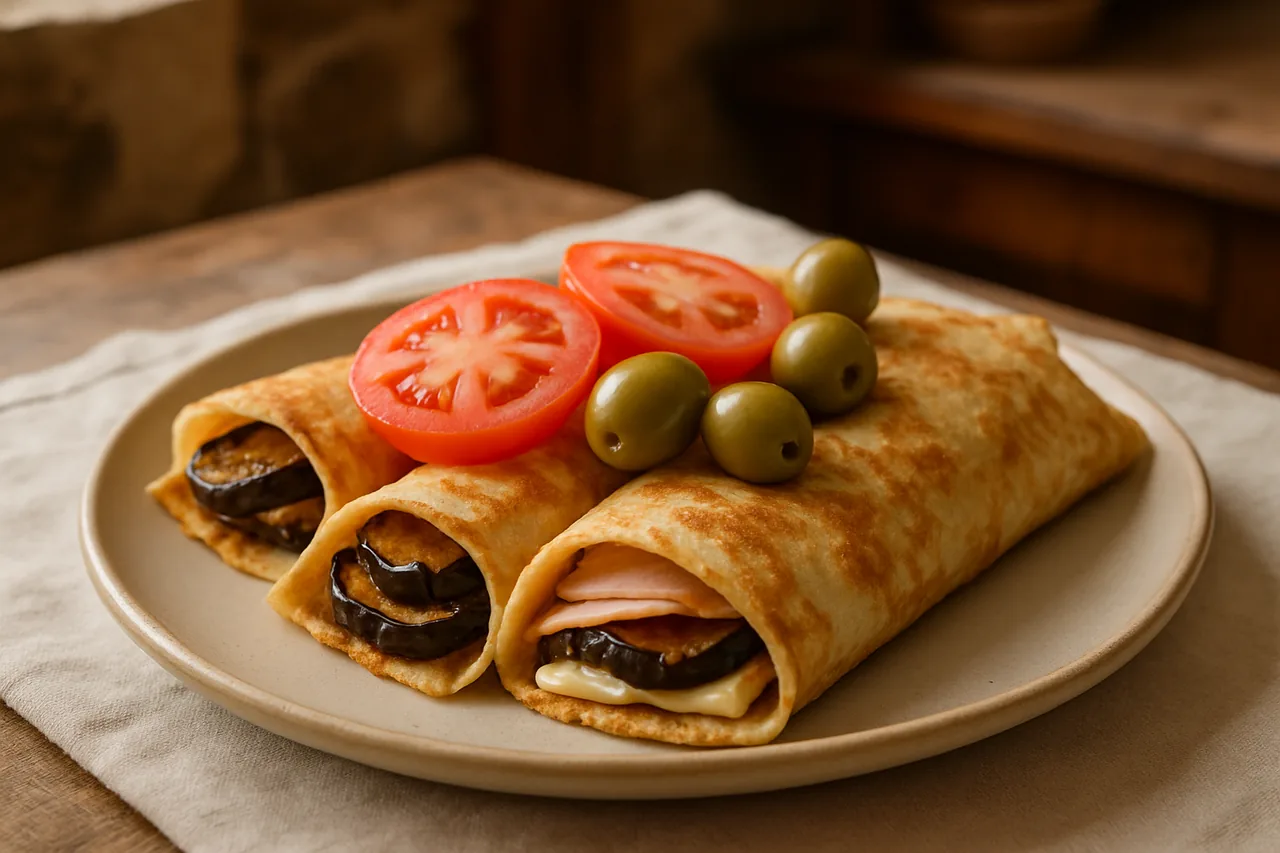 Foto de Crepes Rellenos de Berenjena, Queso y Pavo