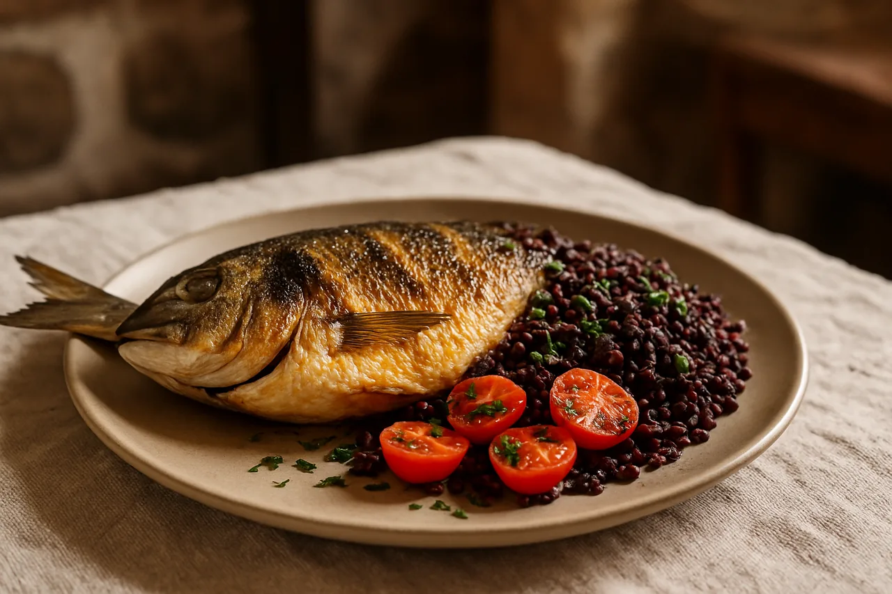 Foto de Dorada a la plancha con arroz negro