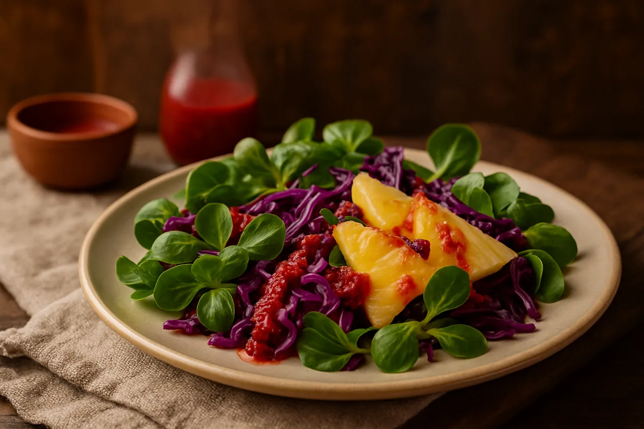 Foto de Ensalada de canónigos, lombarda y piña