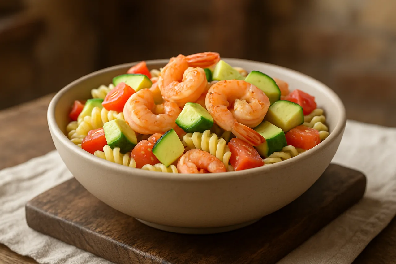 Foto de Ensalada de pasta con verduras y gambas