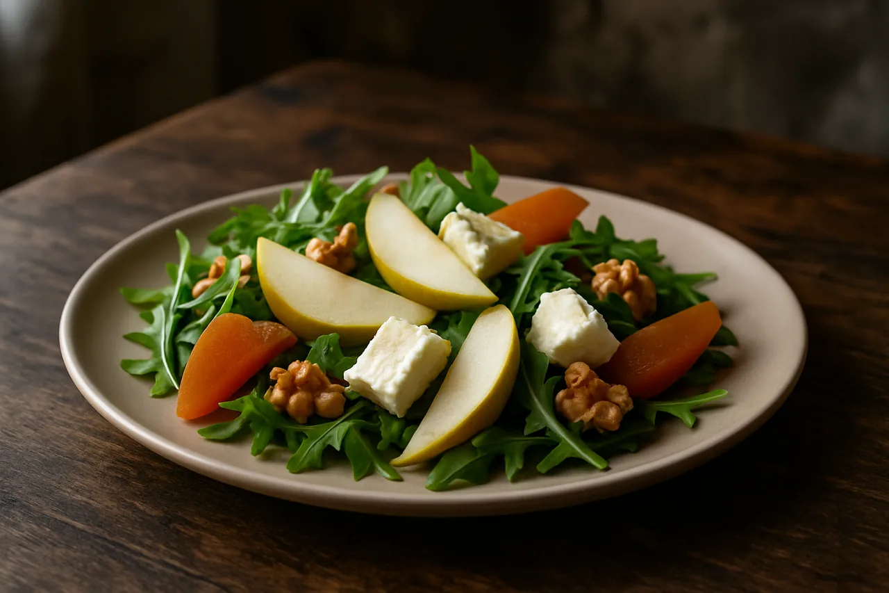 Foto de Ensalada de rúcula con queso y pera
