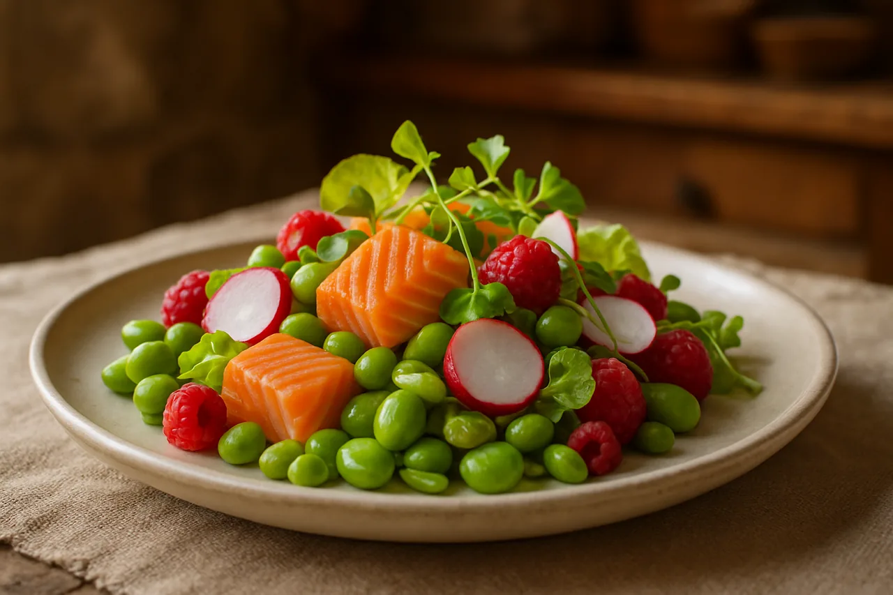 Foto de Ensalada de salmón con habas y rabanitos