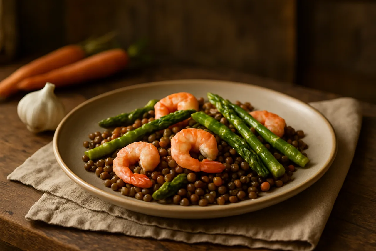 Foto de Ensalada templada de lentejas y langostinos