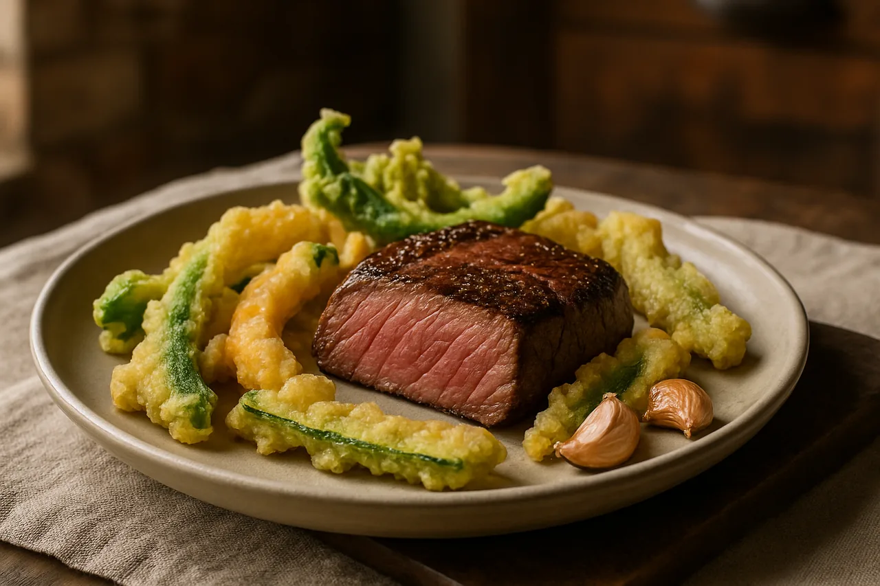 Foto de Entrecot con verduras en tempura