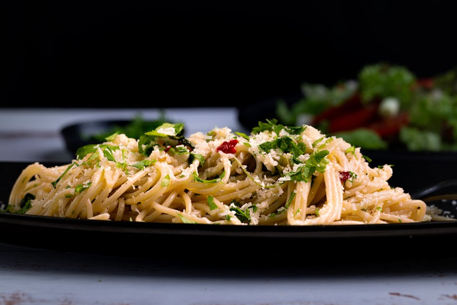 Foto de Espaguetis con pimientos asados y queso de cabra