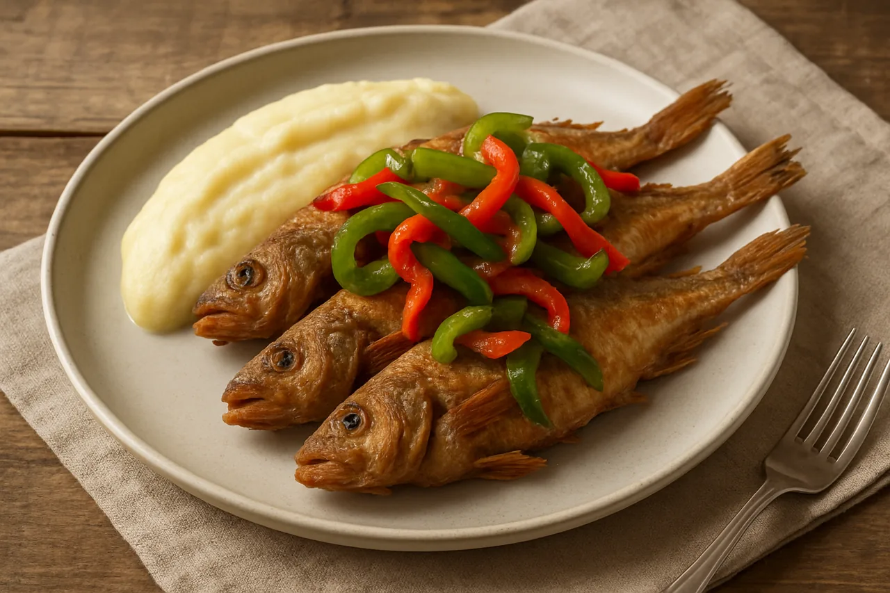 Foto de Faneca frita con puré de patatas especial