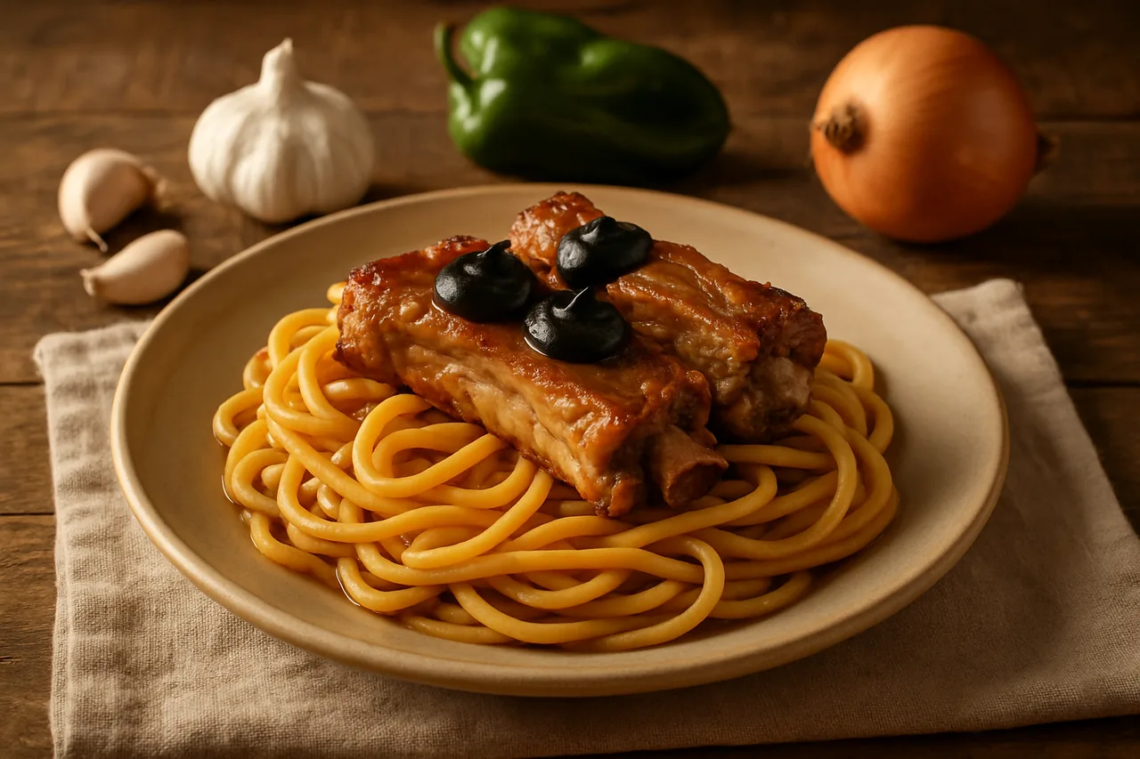 Foto de Fideos con Costilla y Mayonesa de Ajo Negro