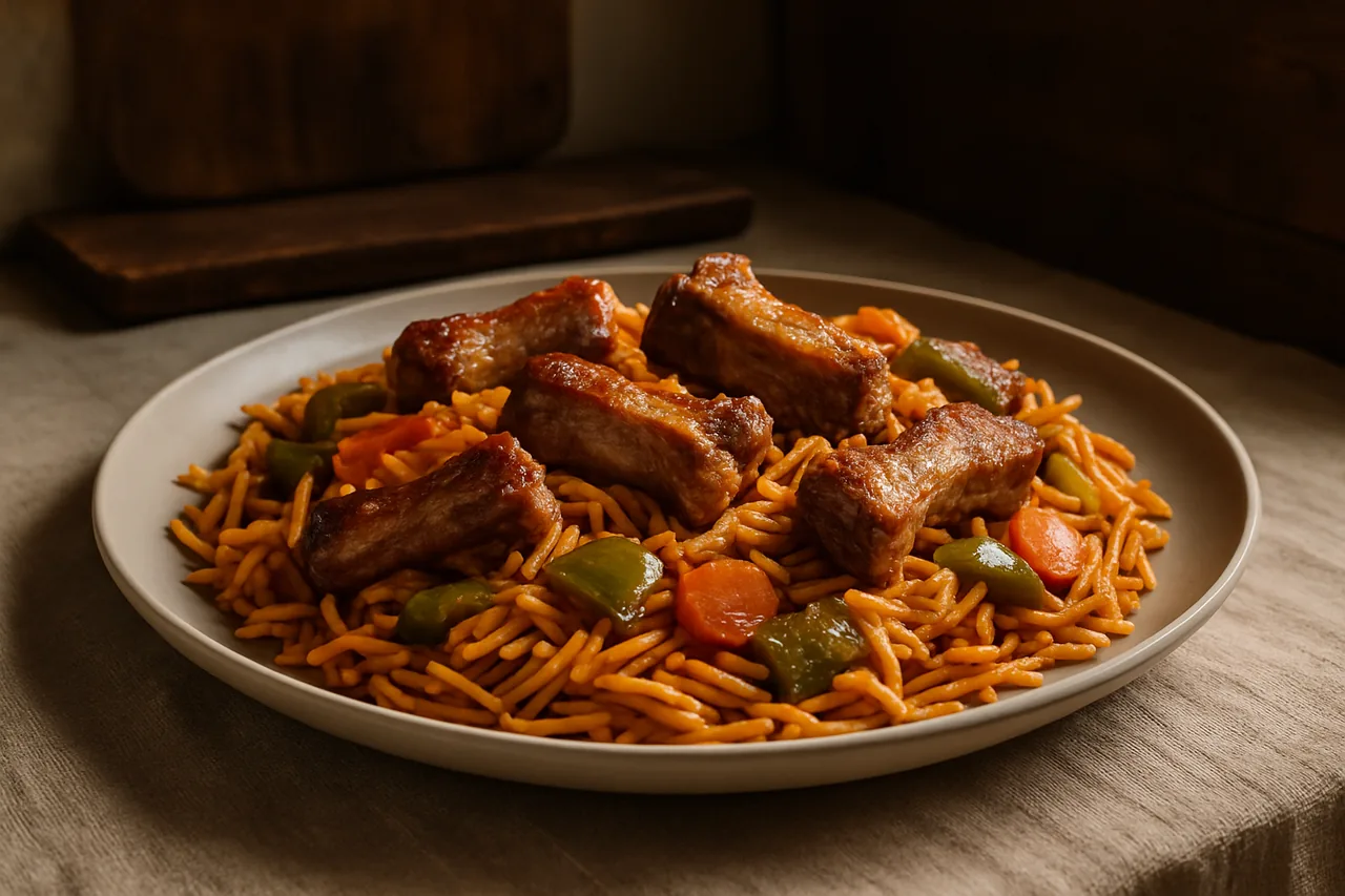 Foto de Fideos con Verduras y Costilla de Cerdo