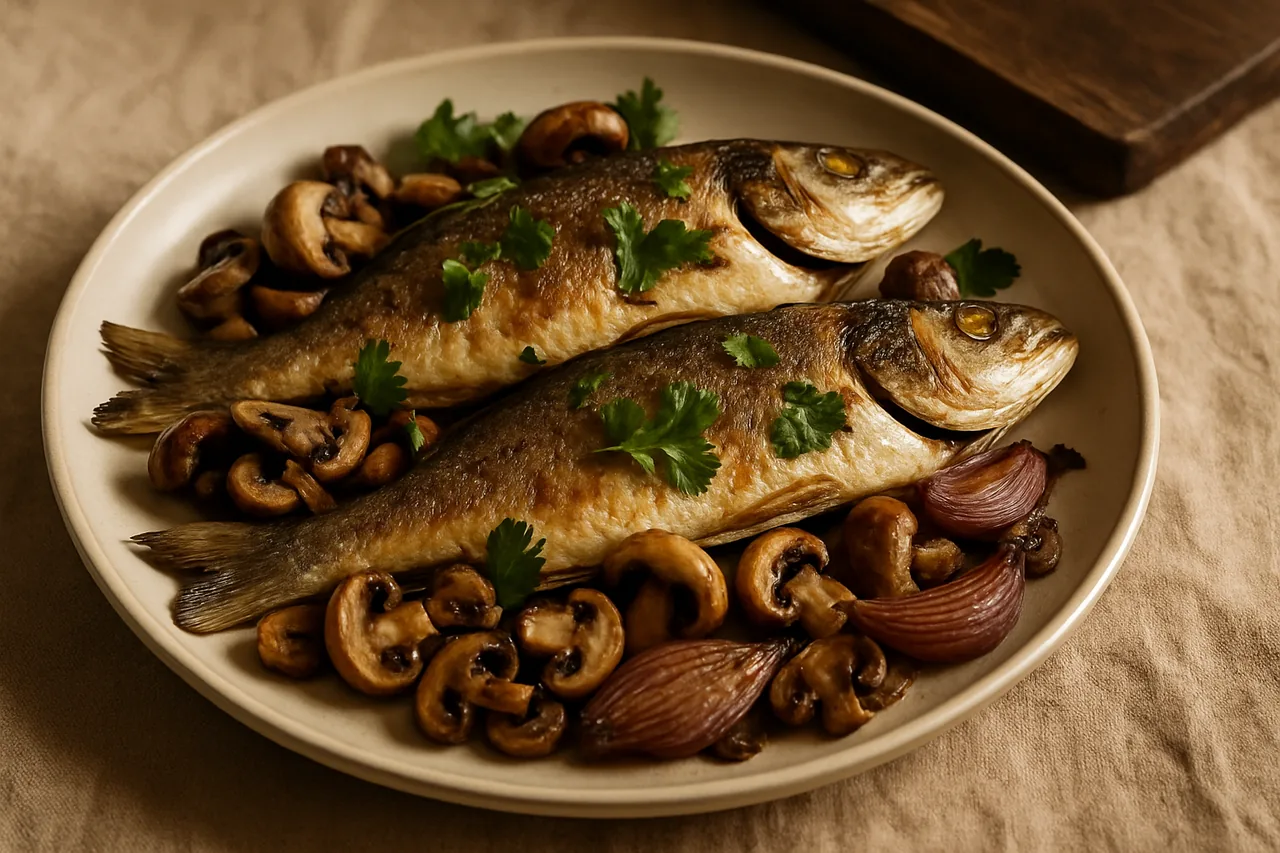Foto de Gallo al Horno con Champiñones y Chalotas