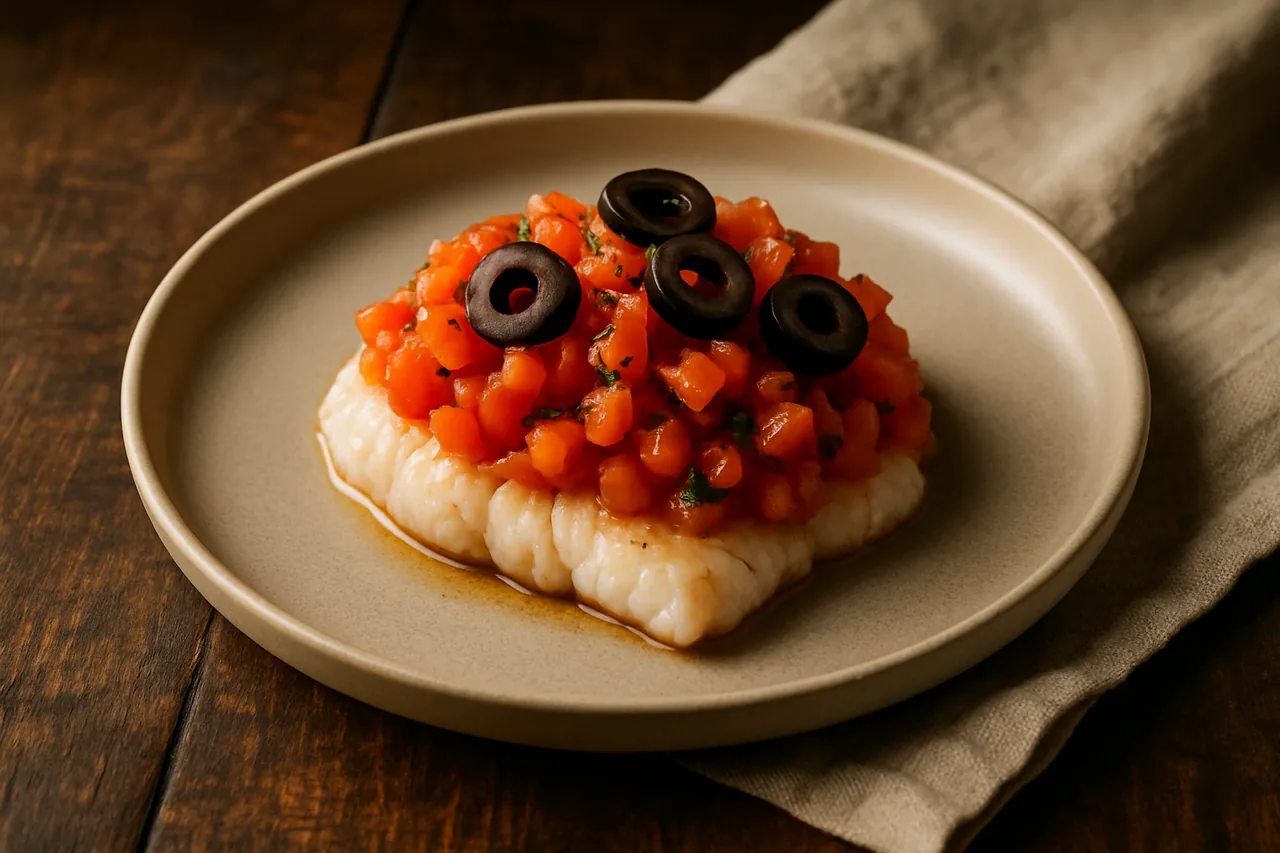 Foto de Gallo con tartar de tomate y aceitunas negras