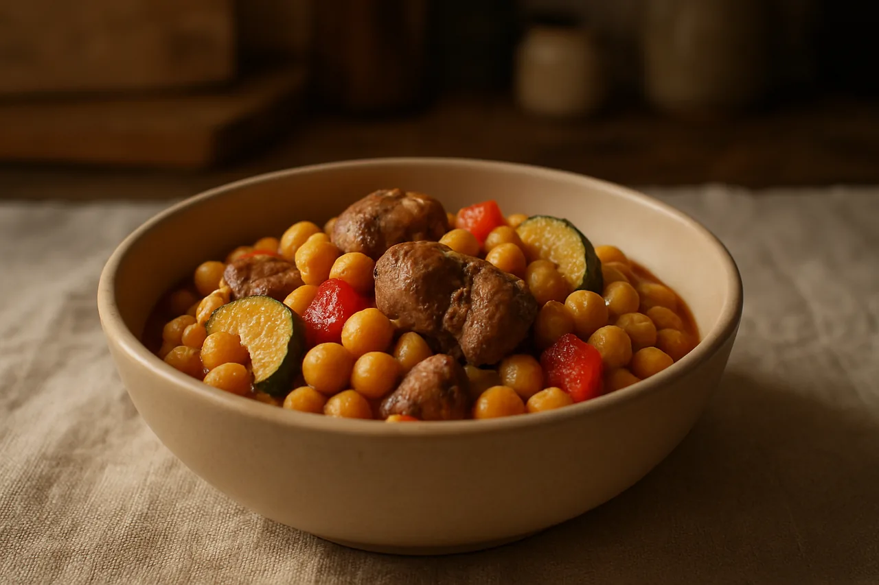 Foto de Garbanzos con verduras y higadillos de pollo