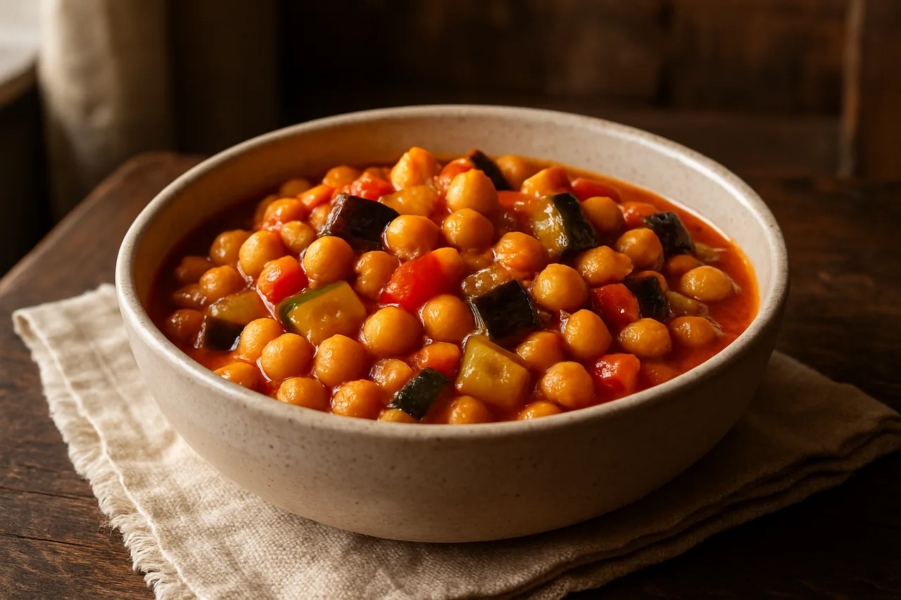 Foto de Garbanzos con verduras y salsa de tomate