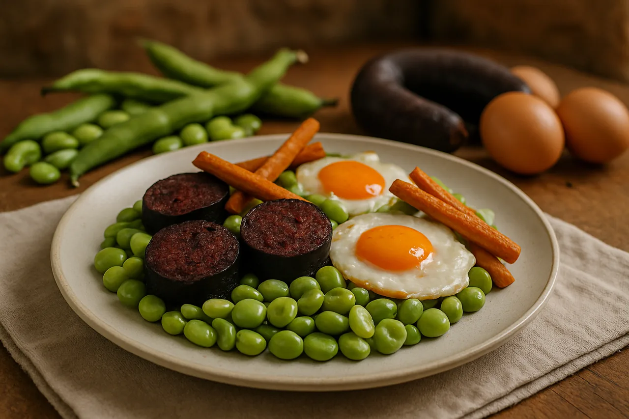 Foto de Habas con Morcilla y Huevos con Palitos de Pimentón