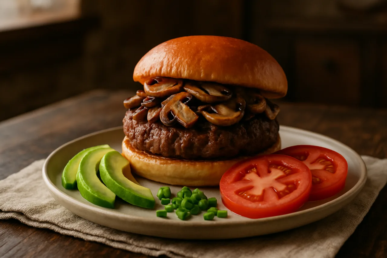 Foto de Hamburguesa con Champiñones en Salsa